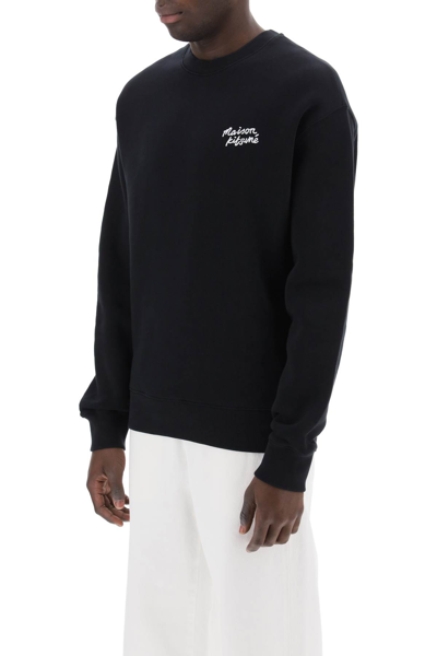 Shop Maison Kitsuné Crewneck Sweatshirt With Logo Lettering In Black White (black)
