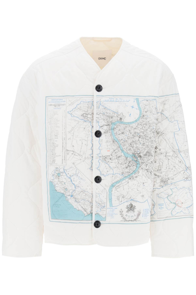 Shop Oamc Combat Liner Printed Quilted Jacket In Off White (white)