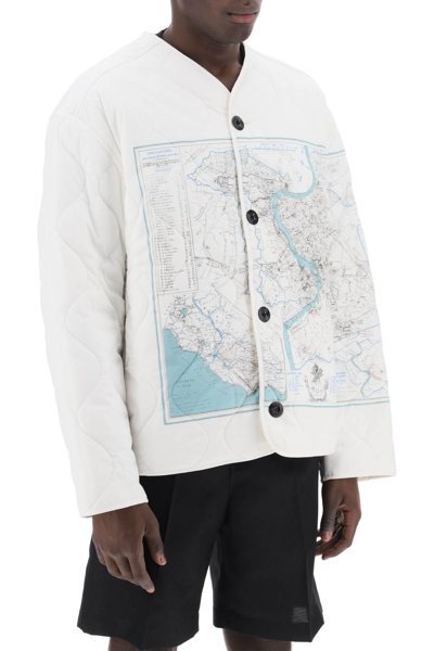 Shop Oamc Combat Liner Printed Quilted Jacket In Off White (white)