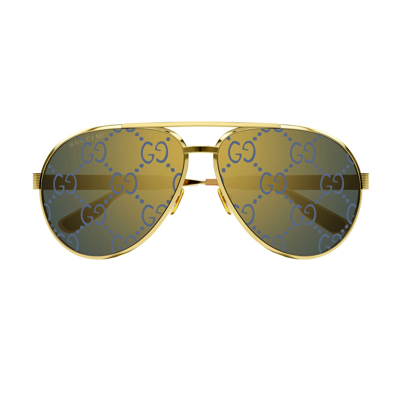 Shop Gucci Gg1513s Linea Lettering 005 Sunglasses In Oro