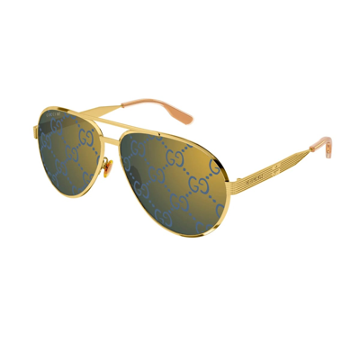 Shop Gucci Gg1513s Linea Lettering 005 Sunglasses In Oro