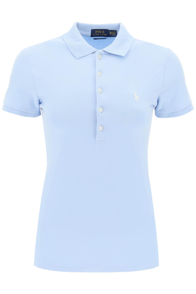 Shop Polo Ralph Lauren Slim Fit Five Button Polo Shirt In Office Blue C1750 (light Blue)