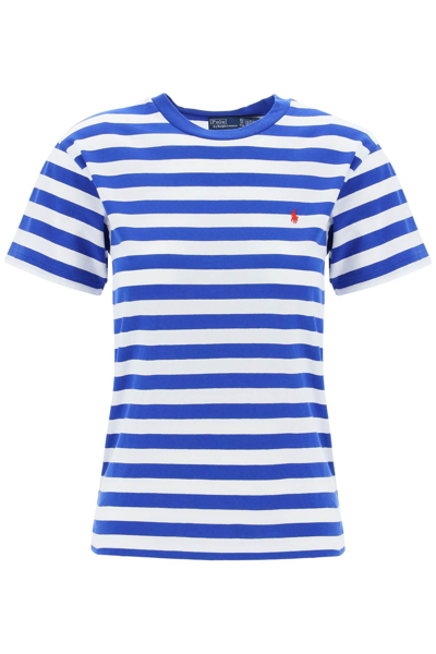 Shop Polo Ralph Lauren Striped Crewneck T-shirt In Sapphire Star White (white)