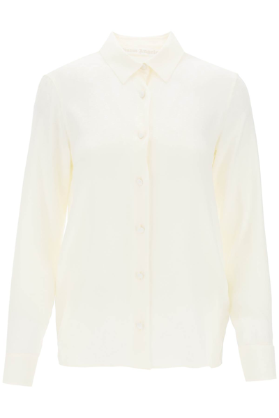 Shop Palm Angels Monogram Satin Shirt In Off White Off White (white)
