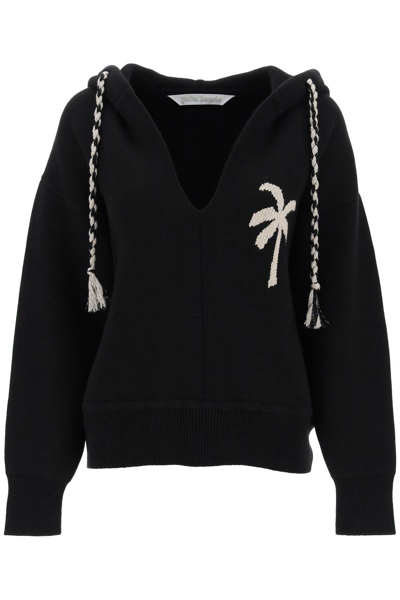 Shop Palm Angels Palm Knitted Hoodie In Black Black (black)