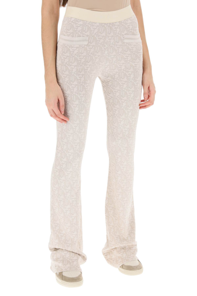 Shop Palm Angels Monogram Pants In Lurex Knit In Off White Beige