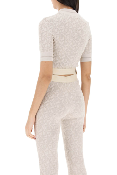 Shop Palm Angels Monogram Cropped Top In Lurex Knit In Off White Beige