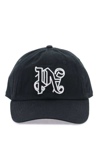 Shop Palm Angels Monogram Baseball Cap In Black White (black)