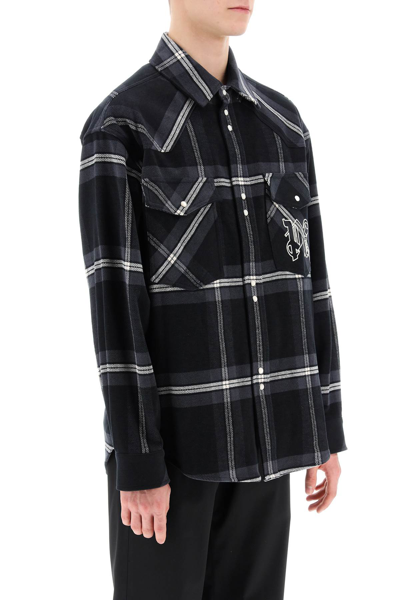 Shop Palm Angels Check Flannel Overshirt In Anthracite Off (grey)