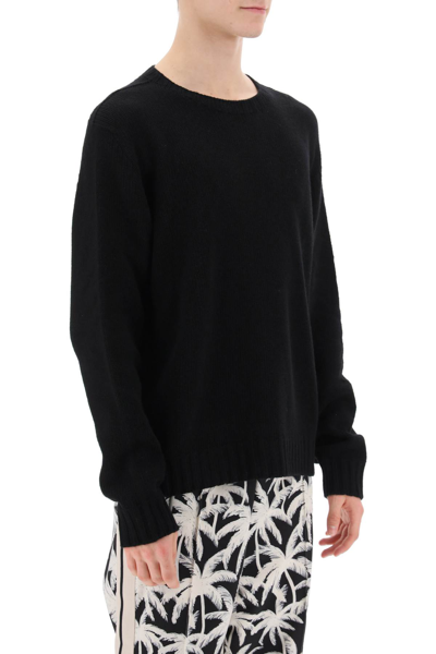 Shop Palm Angels Wool Sweater With Logo Intarsia In Black White (black)