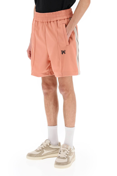 Shop Palm Angels Sweatshorts With Side Bands In Pink Black (pink)