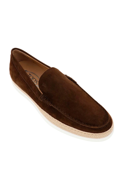 Shop Tod's Suede Slip-on With Rafia Insert In Coconut (brown)