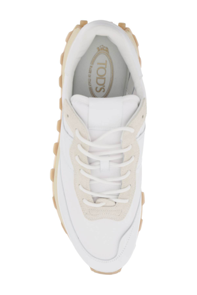 Shop Tod's Leather And Fabric 1t Sneakers In Bianco Bianco Lana (white)