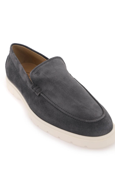 Shop Tod's Suede Loafers In Ombra (grey)