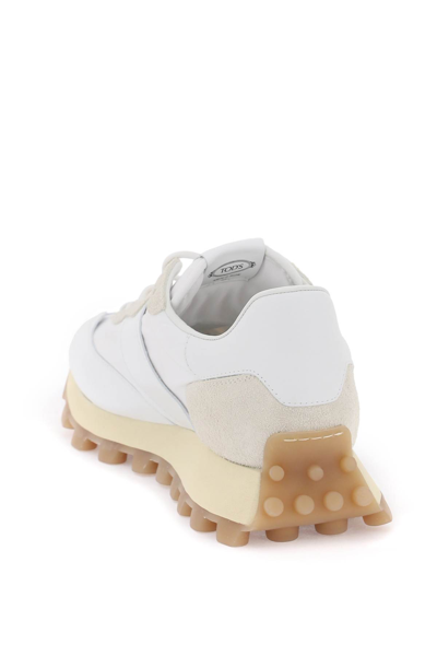 Shop Tod's Leather And Fabric 1t Sneakers In Bianco Bianco Lana (white)