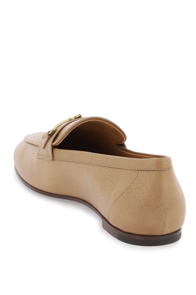 Shop Tod's Leather Loafers With Bow In Ginger (beige)