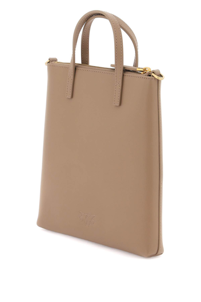 Shop Pinko Leather Mini Tote Bag In Biscotto Zenzero Antique Gold (brown)