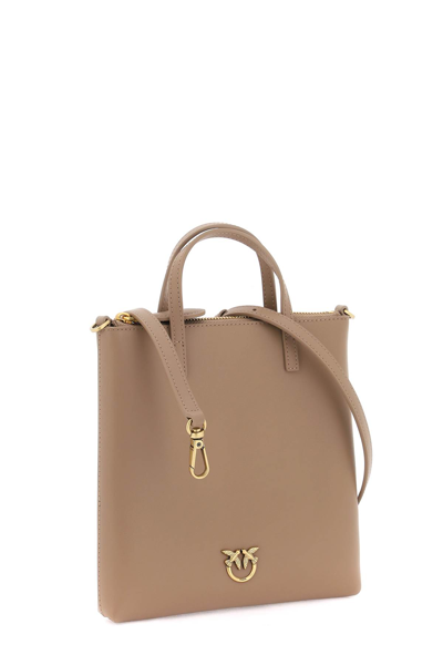 Shop Pinko Leather Mini Tote Bag In Biscotto Zenzero Antique Gold (brown)