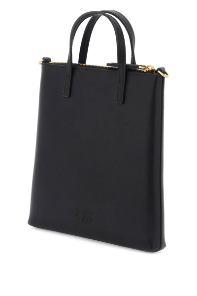 Shop Pinko Leather Mini Tote Bag In Nero Antique Gold (black)