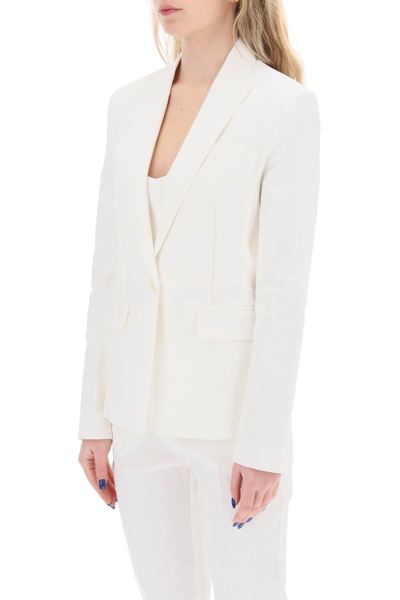 Shop Pinko Linen-blend Single-breasted Blazer In Bianco Seta (white)