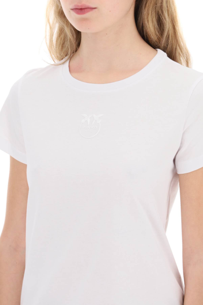 Shop Pinko Embroidered Effect Logo T-shirt In Bianco Brillante (white)