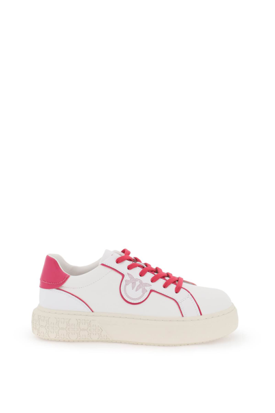 Shop Pinko Leather Sneakers In White Pink  (white)