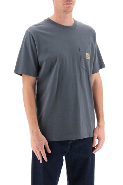 Shop Carhartt T-shirt With Chest Pocket In Jura (grey)