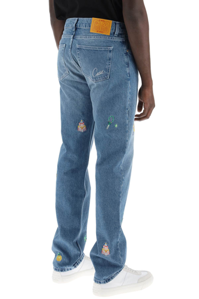 Shop Casablanca Embroidered Straight Jeans In Stone Wash (light Blue)