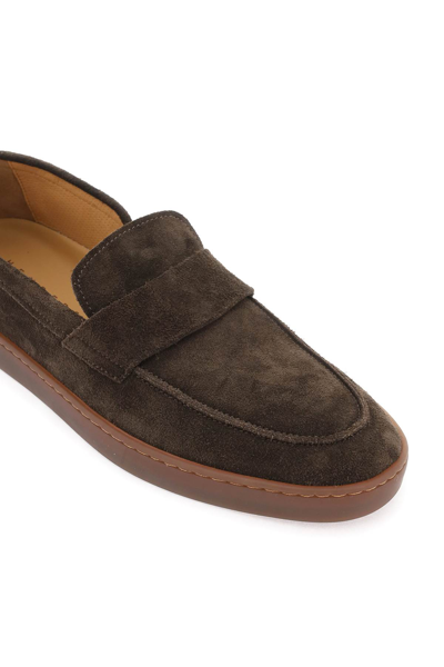 Shop Henderson Baracco Suede Loafers In Modica Cloud (brown)
