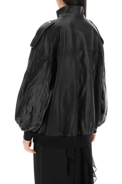 Shop Khaite Farris Oversized Leather Blouson Jacket In Black (black)