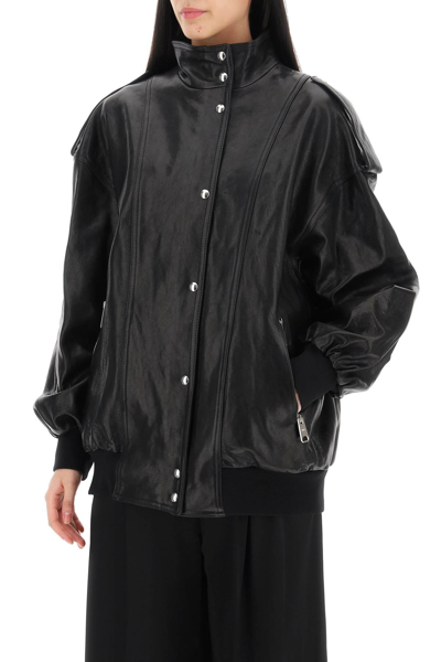 Shop Khaite Farris Oversized Leather Blouson Jacket In Black (black)