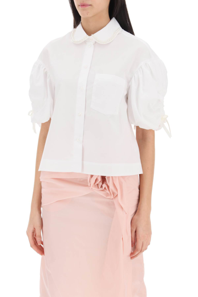 Shop Simone Rocha Puff Sleeve Boxy Shirt In White Pearl (white)
