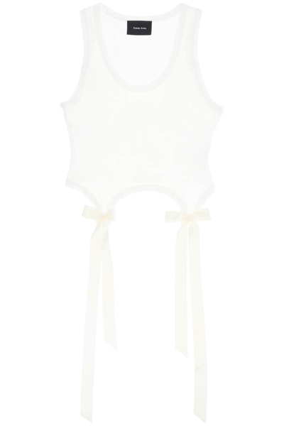 Shop Simone Rocha Easy Cropped Top With Bow Tails In Ivory (white)