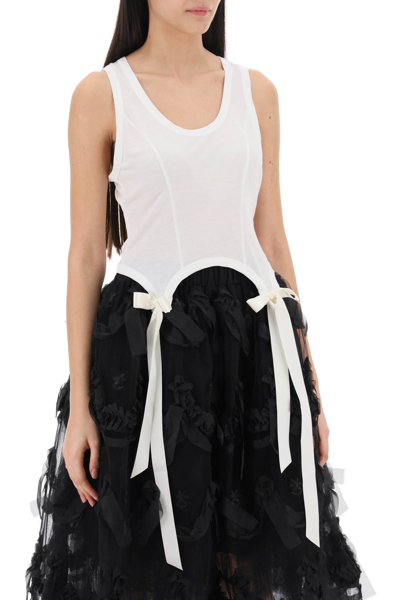 Shop Simone Rocha Easy Cropped Top With Bow Tails In Ivory (white)