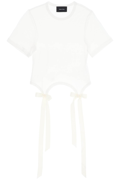 Shop Simone Rocha Easy T-shirt With Bow Tails In Ivory (white)