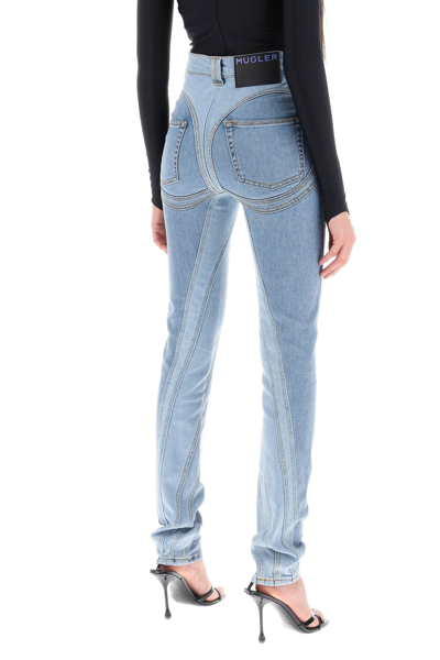 Shop Mugler Spiral Two-tone Skinny Jeans In Light Blue Light Blue (blue)