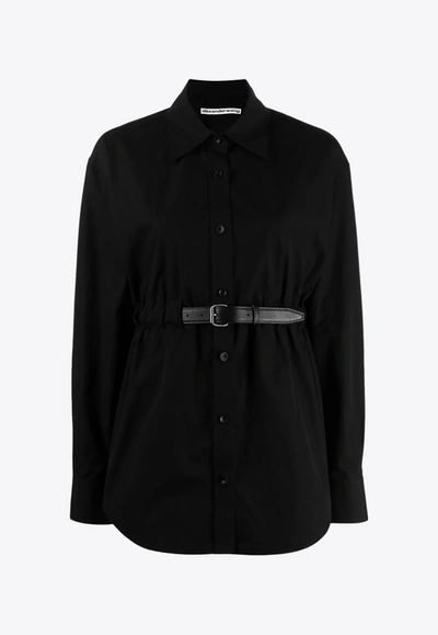 Shop Alexander Wang Button Down Belted Shirt In Black