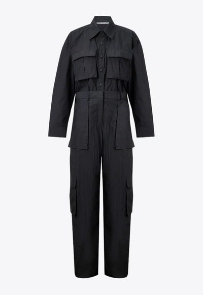 Shop Alexander Wang Button Up Cargo Jumpsuit In Black