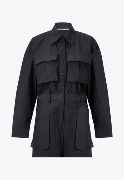 Shop Alexander Wang Button Up Cargo Jumpsuit In Black