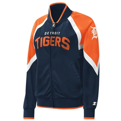 Shop Starter Navy Detroit Tigers Touchdown Raglan Full-zip Track Jacket