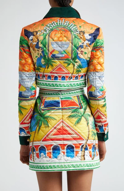 Shop Casablanca Quilted Triomphe D'orange Print Crop Jacket In Triomphe Dorange