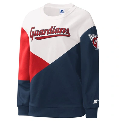 Shop Starter White/navy Cleveland Guardians Shutout Pullover Sweatshirt