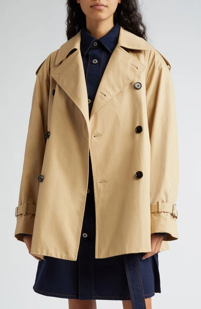 Shop Burberry Belted Short Cotton Trench Coat In Flax