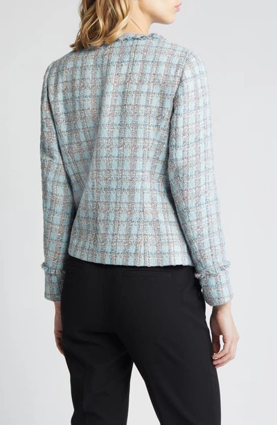 Shop Anne Klein Tweed Crop Jacket In Opal Blue Multi