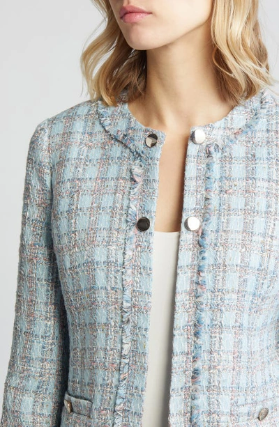 Shop Anne Klein Tweed Crop Jacket In Opal Blue Multi