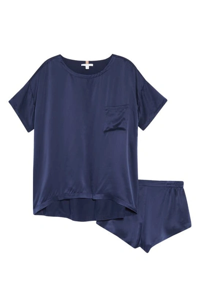 Lunya Washable Silk Short Pajamas In Deep Blue