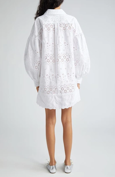 Shop Simone Rocha Broderie Anglaise Long Sleeve Mini Shirtdress In White/ White