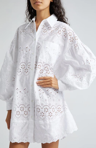 Shop Simone Rocha Broderie Anglaise Long Sleeve Mini Shirtdress In White/ White