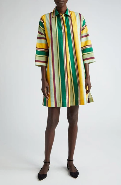 Shop Akris Punto Stripe Long Sleeve Cotton Shift Dress In Sun-multicolor