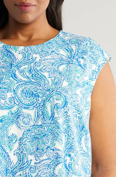 Shop Jones New York Paisley Cap Sleeve Linen Blend Dress In Light Sapphire Multi